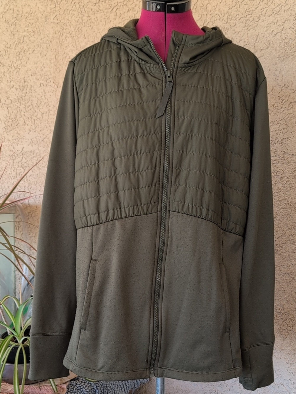 Avia Olive Green Quilted Hoodie Full Zip Up Jacket Sz XXL 22